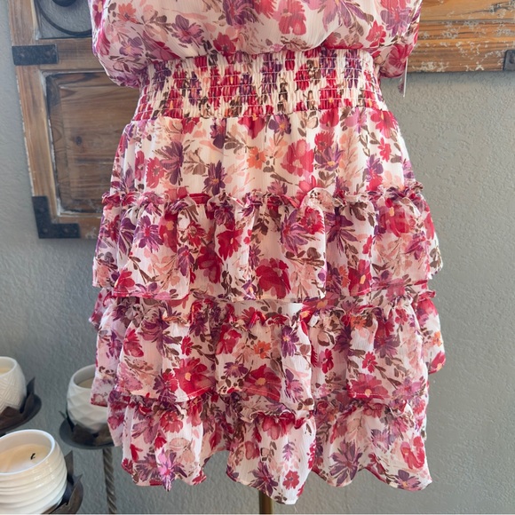 NWT 1. State Floral High Shirred Neck Sleeveless Ruffle Skirt Mini Dress -Sz XL - Picture 6 of 16